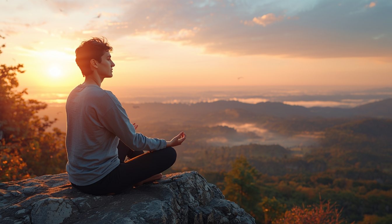 Peaceful morning meditation at sunrise